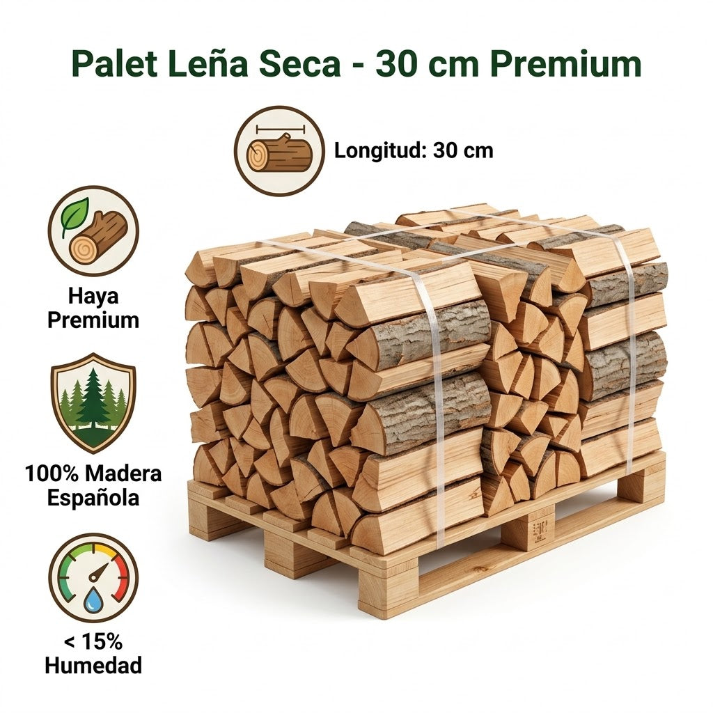 Palet Leña Seca de Haya - 30 cm (1,5 Estéreos / 675 kg approx.)