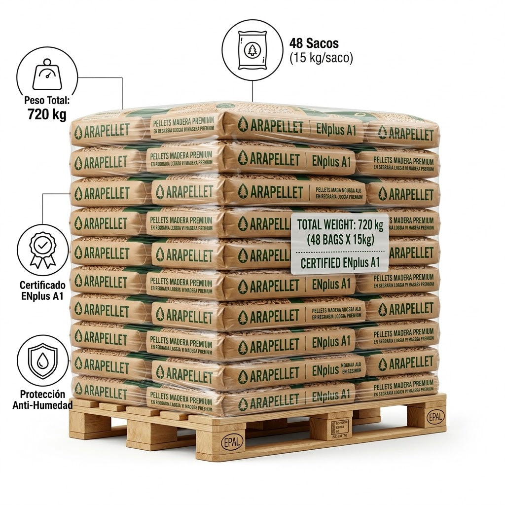 Palet Pack Eco - 48 Sacos (720 kg) | Pellets Premium