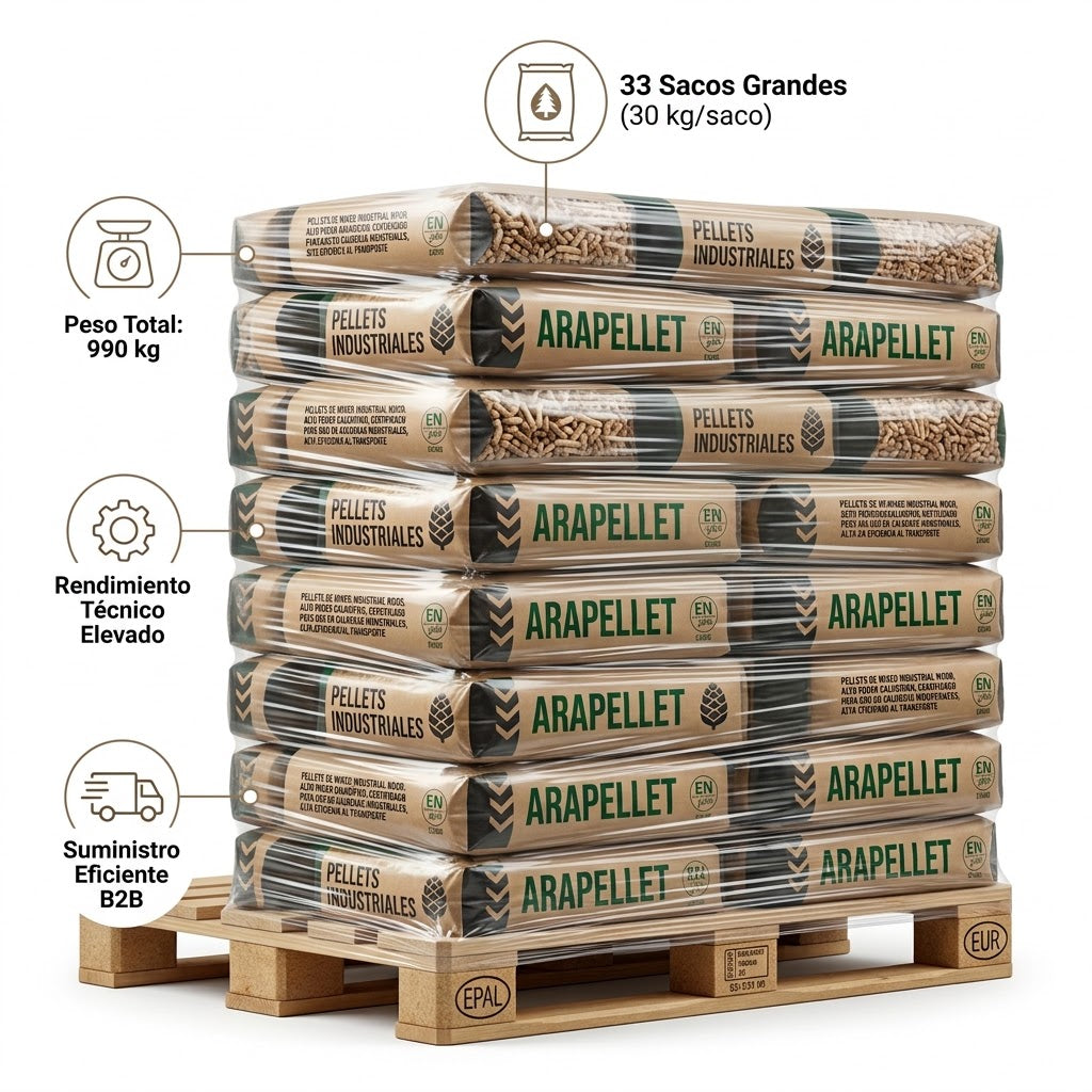 Palet Industrial - 33 Sacos de 30 kg (990 kg) | Pellets Alta Performance
